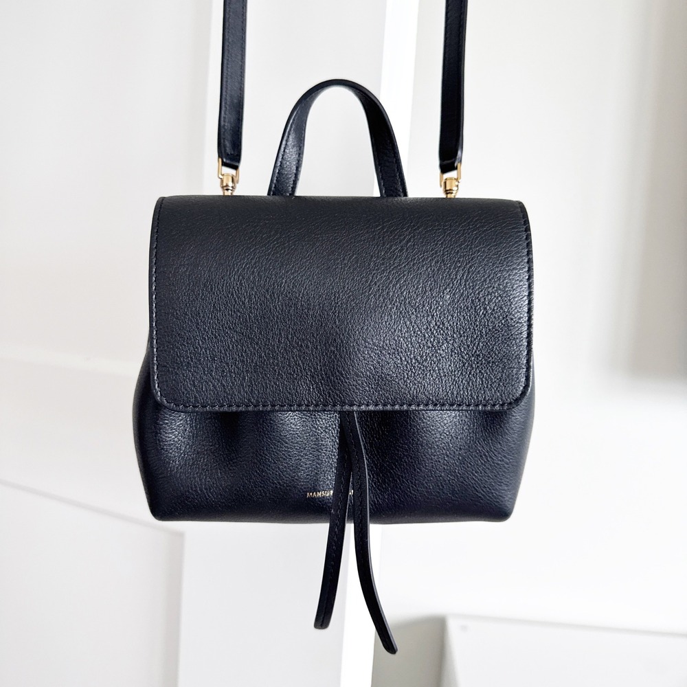 Mansur Gavriel Mini Lady Bag Black Pebbled Leather Crossbody Handbag Italy
